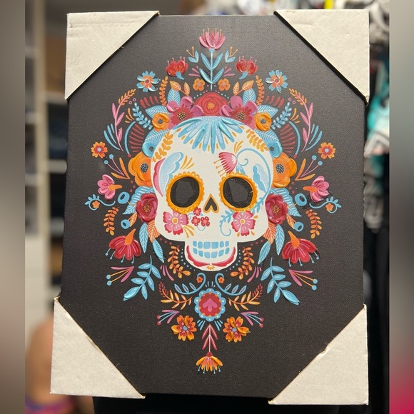 💕☠️NEW BRIGHT SUPER CUTE MULTI COLOR SUGAR SKULL CANVAS PICTURE🥰💕 - Picture 3 of 7
